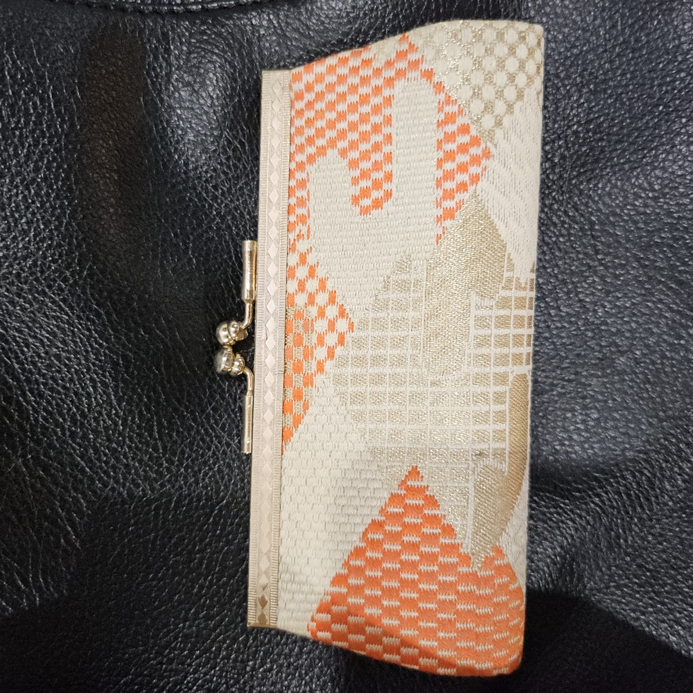 Elegant Vintage Beige and Orange Japanese Mini Clutch